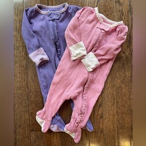 Ribbed Cotton Footie Sleepers Pink Purple Ruffle Zip 0-3M Bundle